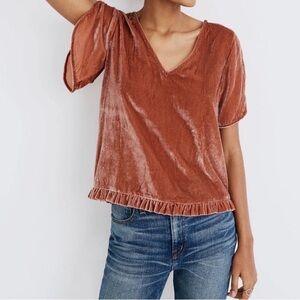 Madewell Velvet V-Neck Blouse - Brown